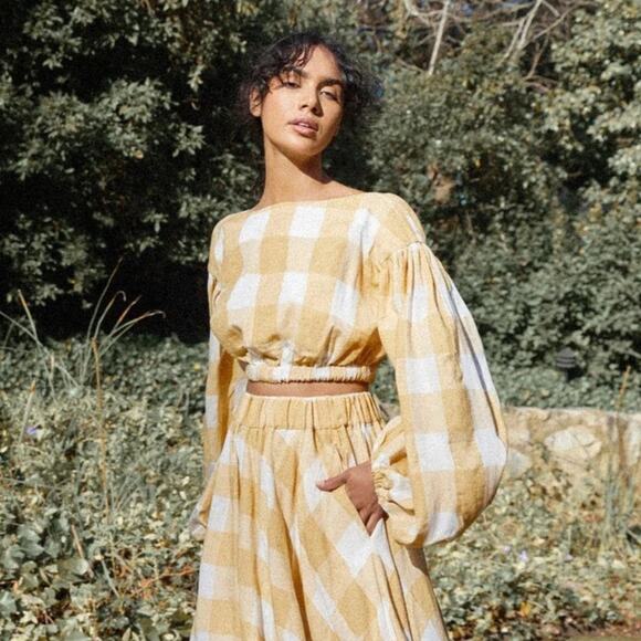 Acler Tops - Acler Sutherland Linen Blend Blouse in Canary Yellow Gingham Cottagecore Size 4